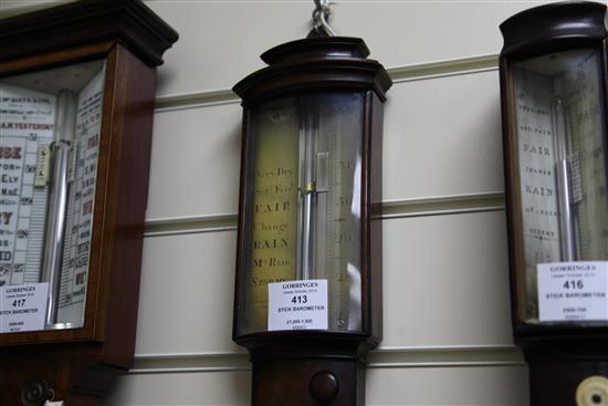 An early 19th century mahogany bow-fronted stick barometer, Berge, London, late Ramsden